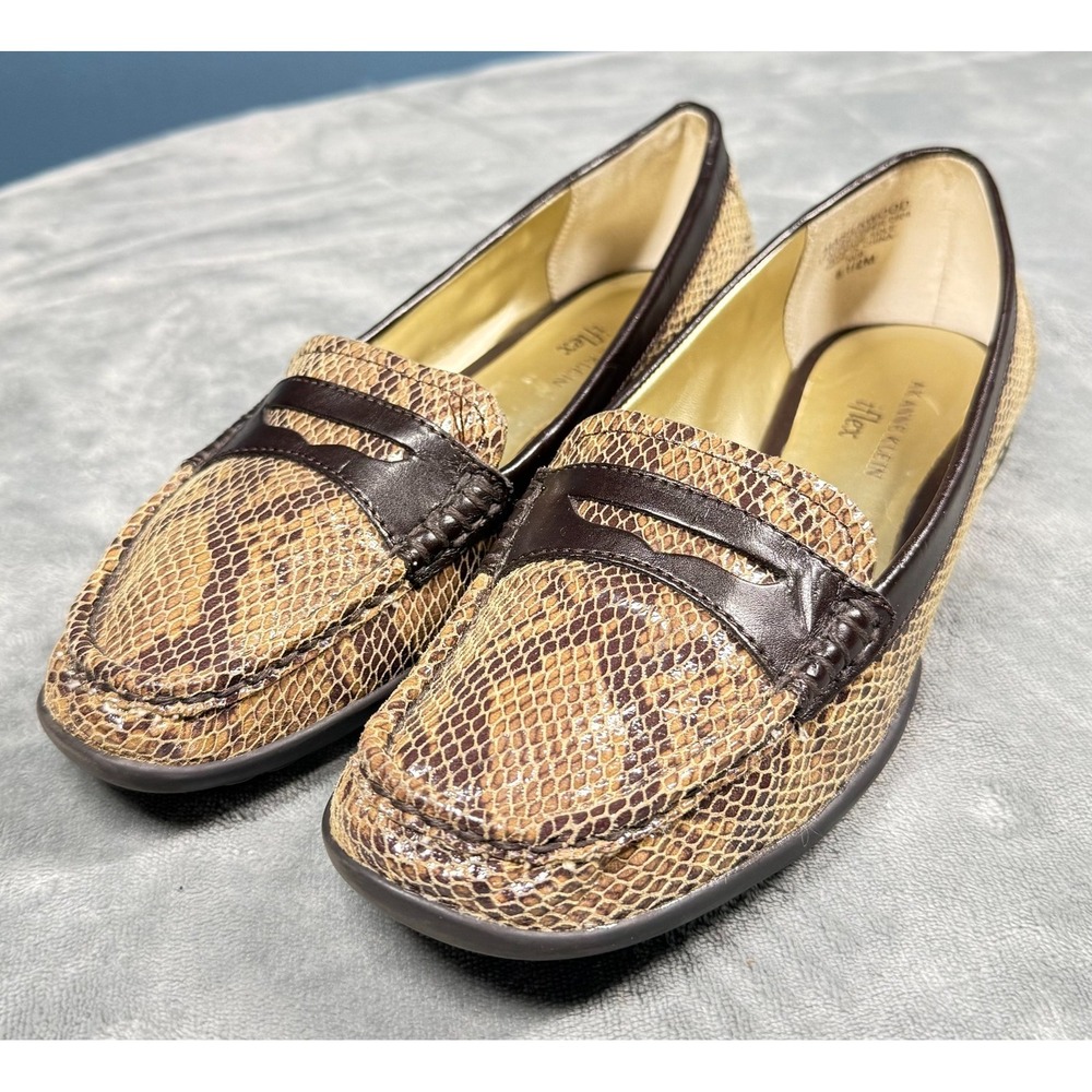 Anne Klein iFlex Loafers Womens 8.5 Brown Snake Print Penny Comfort Flats